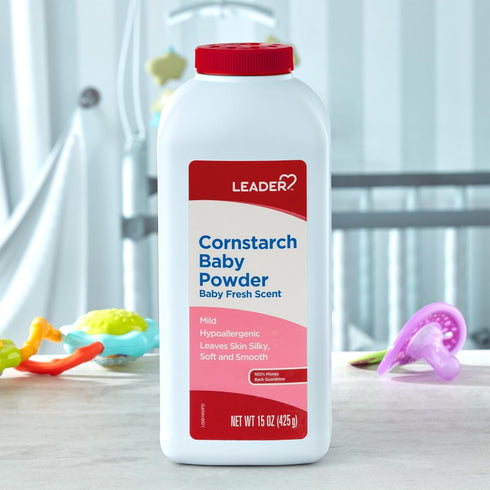 15 LEADER Cornstarch Baby Powder, Naturally Derived Cornstarch Aloe & Vitamin E, Hypoallergenic, Leaves Skin Silky