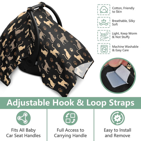 DOMIKING Leopard Cats Black Print Baby Car Seat Cover Breathable Infant Car Seat Cover for Babies Lightweight Carseat