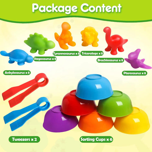 Counting Dinosaur Toys Matching Games with Sorting Bowls Sorting Toys for Toddlers Preschool Learning Activities for Math Color Sensory Montessori Fine Motor Skills Toys for 3 4 5 Years Old Boys Girls