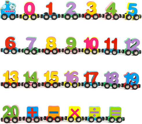 Wondertoys 27 PCS Wooden Magnetic Number Train Set Toy Compatible with Major