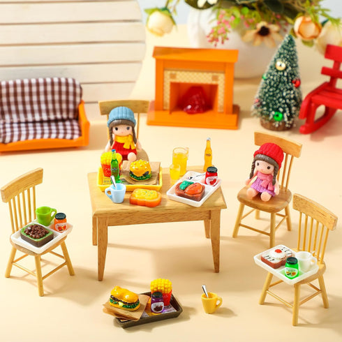38 Pcs Miniature Food Toy, Dollhouse Accessories, Small Doll Food Set for Pretend Play Kitchen, Hamburger, Fries, Soda