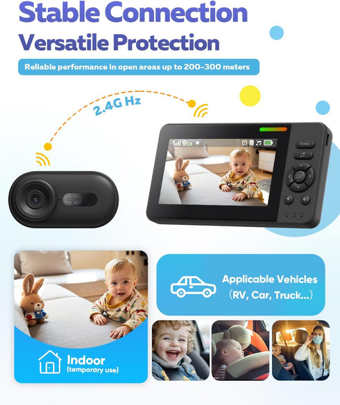 Elzeeo 1080P 32H Setup Wireless Baby Car Camera with Advanced Night Vision and Battery, No Wi-Fi Needed Easy Car Baby