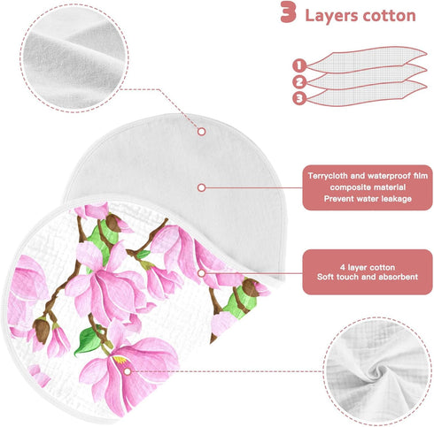 Set 4, Magnolia Flowers Muslin Baby Burp Cloths of Super Soft & Absorbent Burping Rags, Cotton Burp Clothes Shower Gift