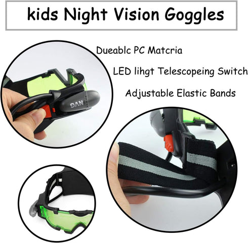 Yolyoo Night Vision Goggles, Adjustable Kids LED Goggles, Flip-Out Lights, Green Lens for Racing, Bicycling