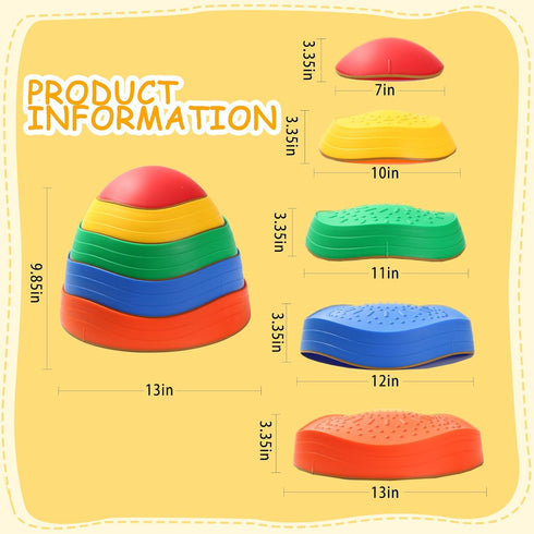 Balance Stepping Stones for Kids - 5pcs Non-Slip River Stones for Indoor and Outdoor Coordination Games