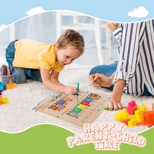 Magnetic Color and Number Maze Toy, Wooden Magnet Balls Educational Toys for Fine Motor Skills Activities for Kids