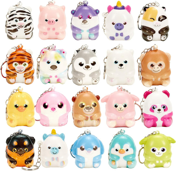 20 Packs Animal Squishies Toys Keychains Set, Mini Stress Relief Squeeze Toys for Kids Birthday Gifts