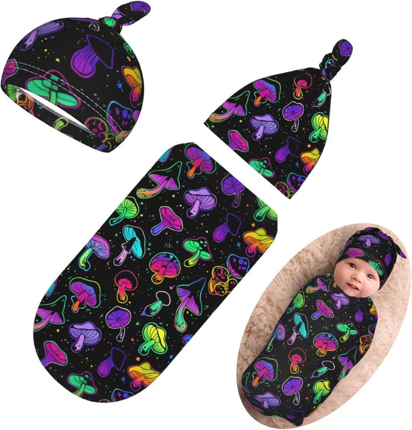 DTYYFBSN Personality Mushroom Newborn Swaddling Blanket Beanie Hat Funny Blanket Sleeping Bag New