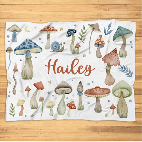 Personalized Cute Mushroom Blanket - Custom Mushrooms Blanket Nursery Decor - Mushroom