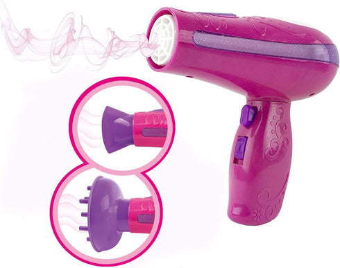 Little Girls Beauty Hair Salon Toy Kit with Toy Hairdryer, Mirror & Other Accessories, Fashion Pretend Makeup Set for Kids
