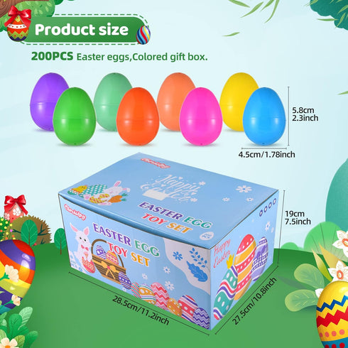 200 Pack Prefilled Easter Eggs with Mini Novelty Squishy Fidget Toys Inside Assorted Toys Great for Kids Girls Boys