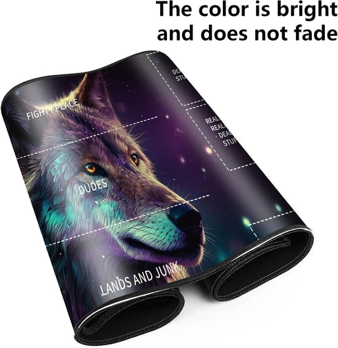 Blue Wolf MTG Playmat, 24 x 14 inches, Card Playmat Stitched with Magic Zones for TCG and Board Games, Mousepad