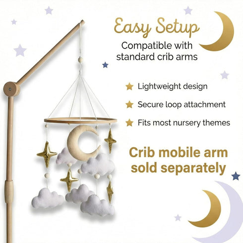 Baby Mobile for Crib - Handmade Modern Boho Baby Mobiles for Bassinet Felt Nursery Mobile Gender Neutral - Gold Moon
