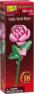 Set, 102 18 Inch 8+ Brickcraft Bricktanicals Pink Long Stem Rose Building Pieces, Buildable Flower, Romantic Valentines
