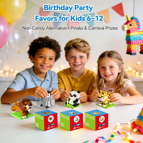 6-12, 12 Pack Packaged FUN LITTLE TOYS Party Favors for Kids Mini Animal Building Blocks, Individually Small Building