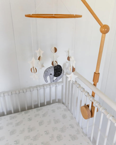 Scandinavian Elephant Baby Crib Mobile, Grey Portable Hanging Mobile for Newborns, Gift-givers.