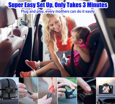 B-Qtech 1080P 360 Baby Car Camera Monitor Night Vision HD Easy to Install Rotating Car Baby Cameras for Back Seat Rear