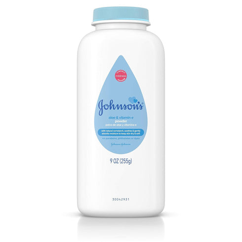 Johnson's Baby Powder with Naturally Derived Cornstarch, Aloe & Vitamin E, Hypoallergenic, 9 oz