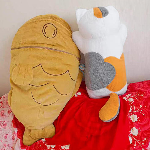 Ditucu 32 Inch Large Taiyaki Cat Plush Pillow, Cute Kitten Inside Fish 2 in 1 Stuffed Animals Toys