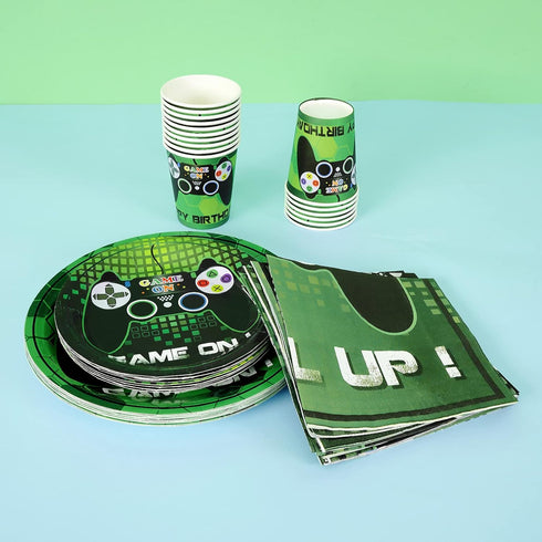 WERNNSAI Video Game Party Tableware Set - Gaming Supplies for Boys Birthday, Serves 16 Guests, 64 PCS