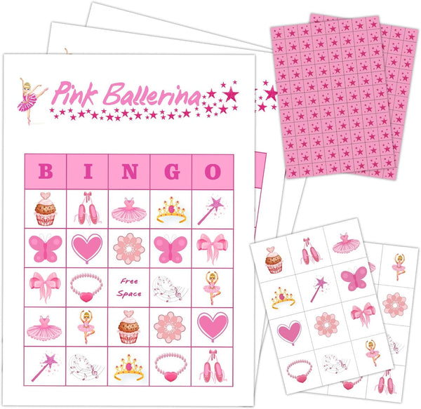 Ballerina Party Bingo Game Cards, 24 Players, Ballet Dance Themed Bingo for Family Friend Adult Party