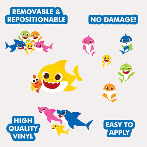 Baby Shark Family Wall Decals by Wall Palz - Set of 8 Peel and Stick Vinyl Wall Stickers
