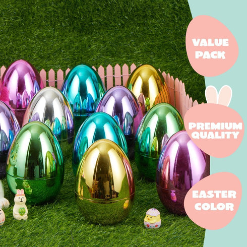 6 6 Inches JOYIN Pcs Large Metallic Easter Eggs, Colorful Jumbo Plastic Eggs Fillable for Easter Themed Hunt Basket
