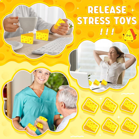 Libima 24 Pcs Cheese Stress Toys Bulk Fake Cheese Party Favors Foam Squeeze Stretchy Food Stress Ball Miniature Block