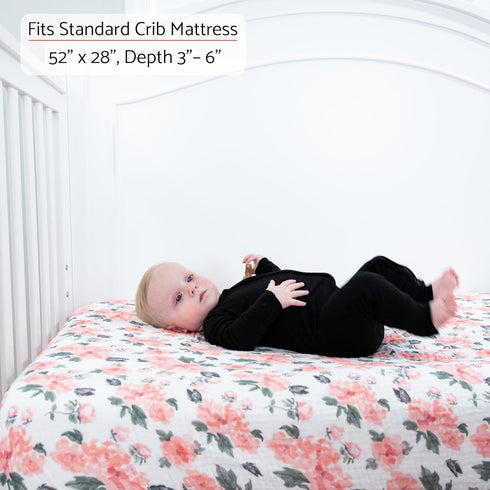 2 Pack, 100% 52 28 inches LollyBanks Muslin Crib Sheets Cotton Soft and Breathable Fitted Crib Sheet for Baby Girls