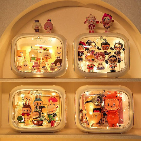 WMM Clear Acrylic Display Case for Figures with LED Light, Dustproof & Moistureproof Display Stand with Door, Storage