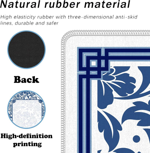 31.5" 31.5", Blue Chinoiserie Mahjong Mat x Vintage Blue Floral Non-Slip Noise Reduction Mahjong Table Cover