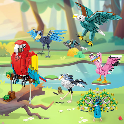 Oichy Bird Animals Building Block Set, 6 Pack Animal Figures Building Toy, Creative Party Favors for Kids Ages 6+