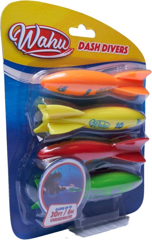 Wahu Dash Divers Pool Diving Toy Set, 5" Diving Sticks and 4-Piece Underwater Torpedoes for Kids
