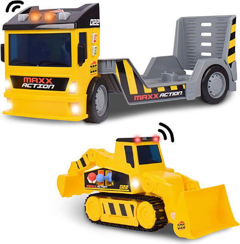 2-N-1 Sunny Days Entertainment Maxx Action Mega Mover Construction Truck and Trailer with Lights, Sounds and Motorized