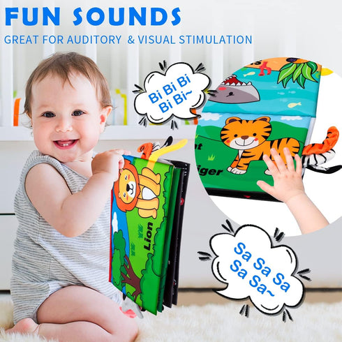 Baby Toys 0-6 Months - Tummy Time Mirror with Cloth Books & Teethers, Montessori Infant Sensory Toy for Newborns