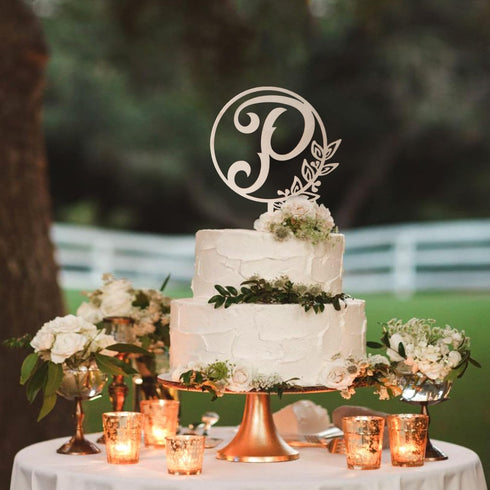 LINGTEER Personalized Wooden Cake Topper, Initial Letter P, Perfect for Birthday, Rustic Wedding, Anniversary Party