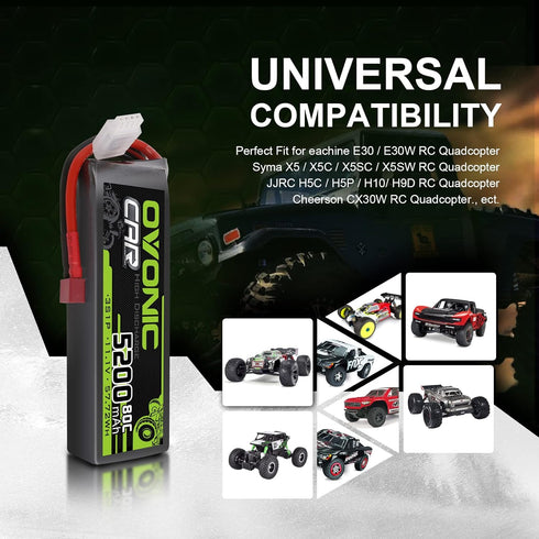 OVONIC 3S Lipo Battery 5200mAh 11.1V 80C with Deans T Connector for RC Car, Boat, Truck, Helicopter Models