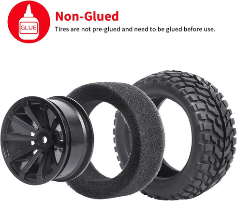 Hobbypark Rubber RC Car Tires & Wheel Rims, Outer Diameter 2.99 inch / 76mm, Foam Inserts (4-Pack).