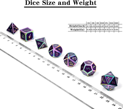 Purple Metal Dice Set D&D - 7 Die Enamel Polyhedral Dice Set with Metal Tin for Role Playing Game