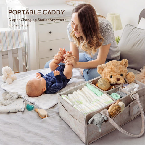 GEMII Diaper Caddy Organizer-Large Baby Caddy Organizer with HandleNewborn Registry EssentialsBaby Shower Gift Basket