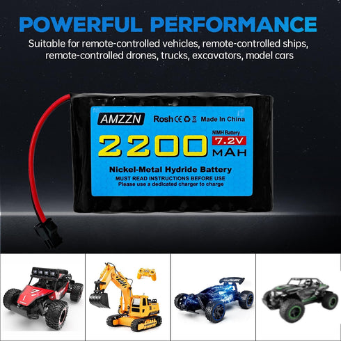 7.2V 2200mAh AA NiMH Battery with SM-2P Plug and USB Charging Cable for Huina 1550 550 RC Excavator, Car, Truck