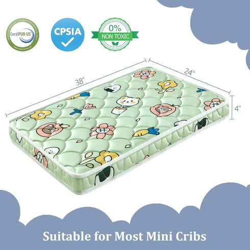 38 24 4, Premium Foam Mini Crib Mattress x x Dual Sided with Soft Breathable Fabric, Noiseless and Odorless