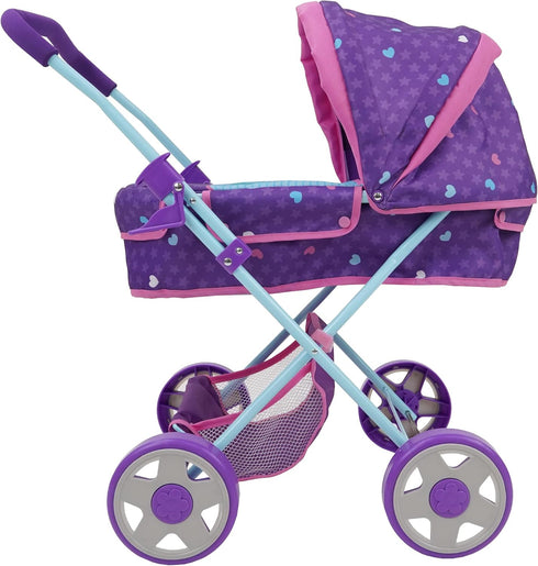 509 Crew Mermaid Doll Pram - Kids Pretend Play with Retractable Canopy, Shopping Basket & Removable Carry Cot