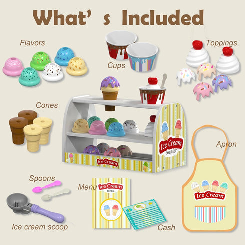 Set 2 3 4 Counter 2-4 3-5 Ice Cream Play for Kids - Gifts for Year Old Girls, Ice Cream Toy Shop Pretend Play Food