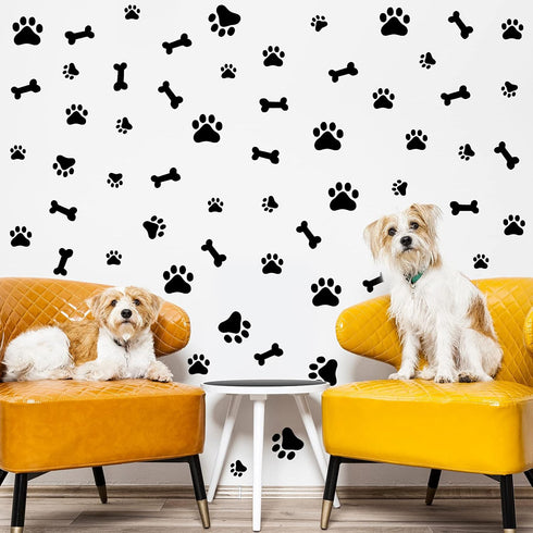 76 Pieces Dog Paw Decal Stickers, Removable Vinyl Wall Sticker Decoration for Nursery Bedroom Room Decor, Black