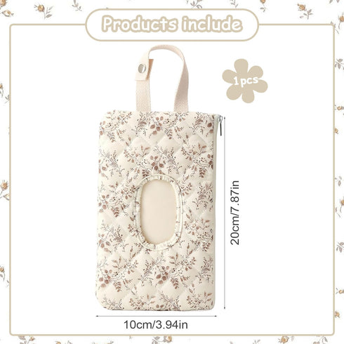 Generic Mommy Baby Wipe Holder, Floral Quilted Dispenser Pouch Portable Bag for Travel Stroller Daily Casual (Beige)