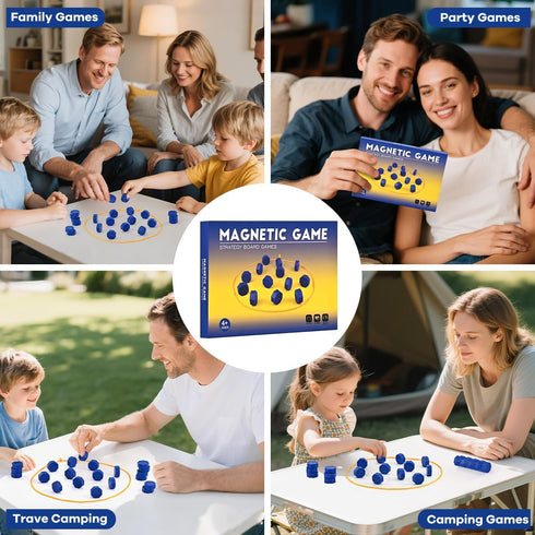 2 Bameca Magnetic Chess Game with Full-Size Stones, Magnet Game with String, for Family & Party & Travel & Camping