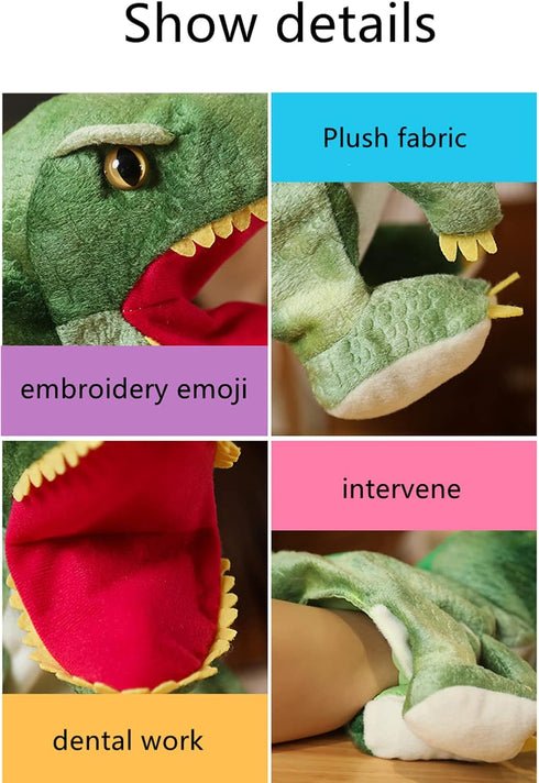 Green Dinosaur Plush Hand Puppet - 9.84inch Tyrannosaurus Plush Animal Hand Puppet, Children's Parent-Interactive Early