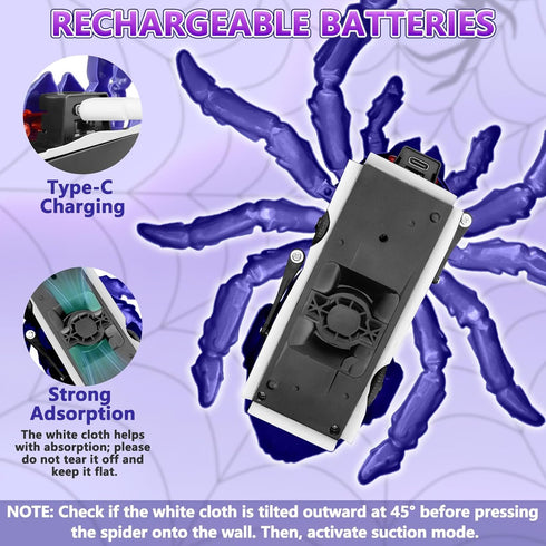 360 3 3-12 Infowush Wall Crawler Spider, Rechargeable Remote Control Robot Kids Toys, Rotating RC Wall Climbing Spider