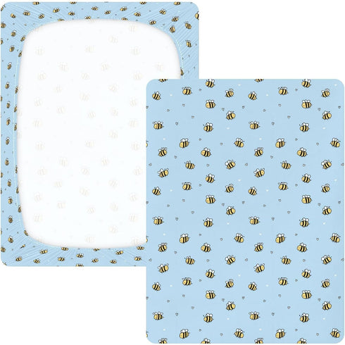 miaozhen 1 Pack 52x28 Cotton Crib Sheets for Baby Boys Girls Soft Breathable Naughty Animal Bees Blue Toddler Bedding